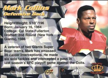 1996 Pacific #218 Mark Collins Back