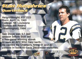 1996 Pacific #366 Stan Humphries Back