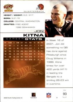 2002 Pacific - Premiere Date #93 Jon Kitna Back