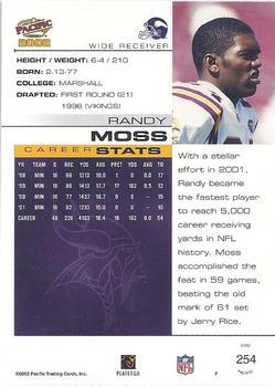 2002 Pacific - Premiere Date #254 Randy Moss Back