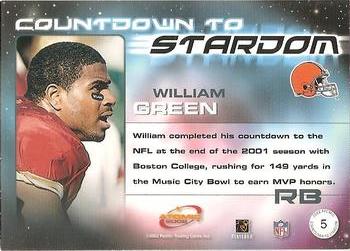 2002 Pacific Atomic - Countdown to Stardom #5 William Green Back