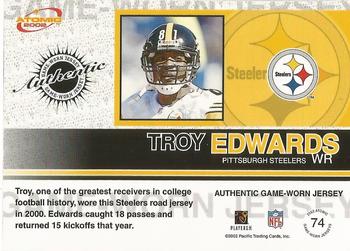 2002 Pacific Atomic - Game-Worn Jerseys Patch Variation #74 Troy Edwards Back