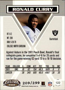 2002 Pacific Exclusive - Blue #122 Ronald Curry Back