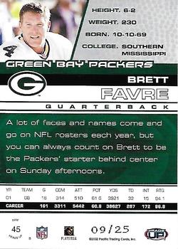 2002 Pacific Heads Up - Purple #45 Brett Favre Back