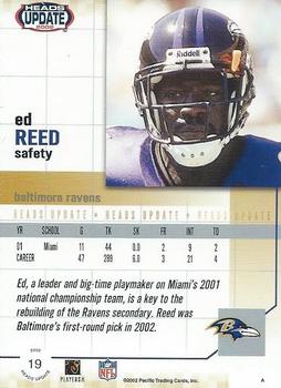 2002 Pacific Heads Update - Blue #19 Ed Reed Back
