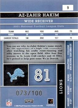 2002 Playoff Absolute Memorabilia - Spectrum #9 Az-Zahir Hakim Back