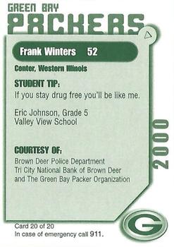 2000 Green Bay Packers Police - Brown Deer Police Department, Tri City National Bank of Brown Deer #20 Frank Winters Back
