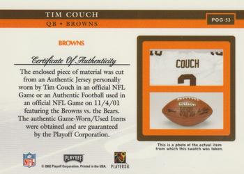 2002 Playoff Piece of the Game - Materials #POG-53 Tim Couch Back