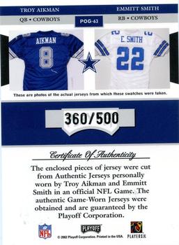 2002 Playoff Piece of the Game - Materials #POG-63 Troy Aikman / Emmitt Smith Back