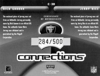 2002 Playoff Prestige - Connections Jerseys #C-30 Rich Gannon / Jerry Rice Back