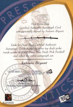2002 Press Pass - Autograph Power Picks #1 Antonio Bryant Back
