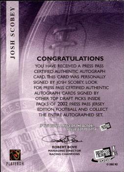 2002 Press Pass JE - Autographs #NNO Josh Scobey Back
