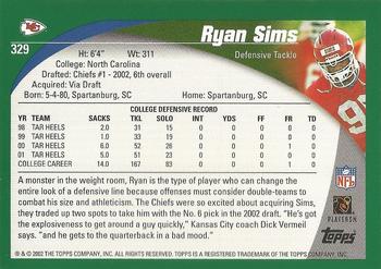 2002 Topps - Topps Collection #329 Ryan Sims Back