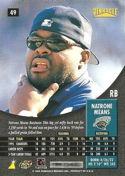 1996 Pinnacle #49 Natrone Means Back
