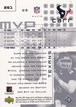 2002 Upper Deck MVP - Silver #251 David Carr Back