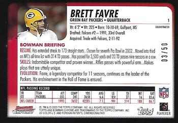 2003 Bowman Chrome - Gold Refractors #1 Brett Favre Back