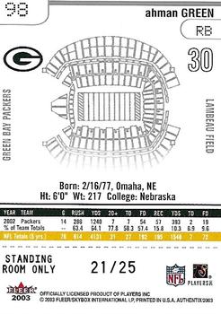 2003 Fleer Authentix - Standing Room Only #98 Ahman Green Back