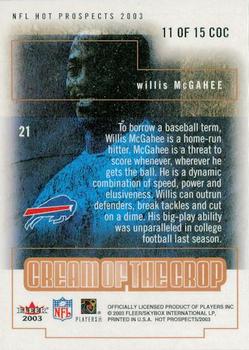 2003 Fleer Hot Prospects - Cream of the Crop #11 COC Willis McGahee Back