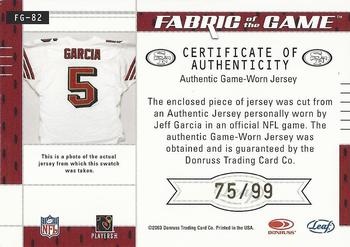 2003 Leaf Certified Materials - Fabric of the Game #FG-82 Jeff Garcia Back