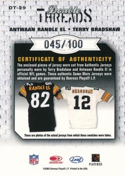 2003 Leaf Limited - Double Threads #DT-29 Terry Bradshaw / Antwaan Randle El Back