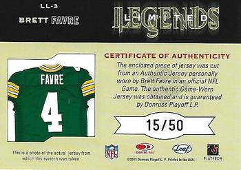 2003 Leaf Limited - Legends Jerseys #LL-3 Brett Favre Back