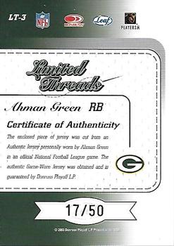 2003 Leaf Limited - Threads At the Half #LT-3 Ahman Green Back