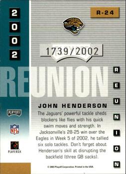 2003 Playoff Prestige - 2002 Reunion #R-24 John Henderson Back