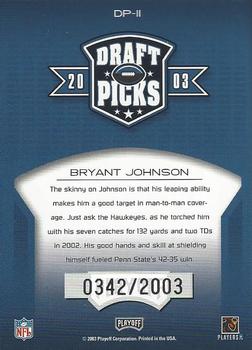 2003 Playoff Prestige - Draft Picks #DP-11 Bryant Johnson Back