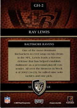 2003 Playoff Prestige - Gridiron Heritage #GH-2 Ray Lewis Back