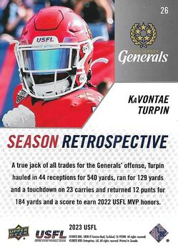 2023 Upper Deck USFL #26 KaVontae Turpin Back