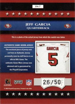 2003 Playoff Prestige - Stars of the NFL Patches #SN-7 Jeff Garcia Back