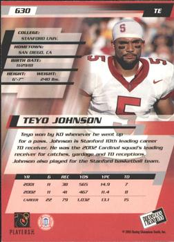 2003 Press Pass - Gold Zone #G30 Teyo Johnson Back