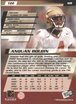2003 Press Pass - Torquers #T22 Anquan Boldin Back