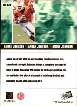 2003 Press Pass JE - Class of 2003 #CL4 Andre Johnson Back
