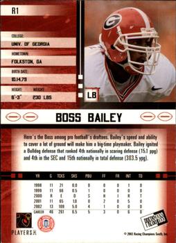 2003 Press Pass JE - Retail #R1 Boss Bailey Back