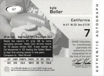 2003 SAGE - Autographs Bronze #A7 Kyle Boller Back