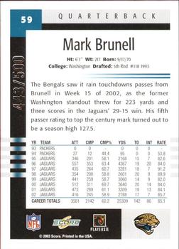 2003 Score - Scorecard #59 Mark Brunell Back