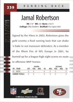 2003 Score - Scorecard #239 Jamal Robertson Back