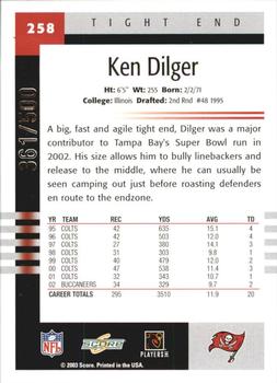 2003 Score - Scorecard #258 Ken Dilger Back