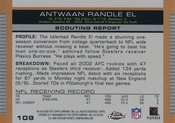 2003 Topps Draft Picks & Prospects - Chrome #109 Antwaan Randle El Back