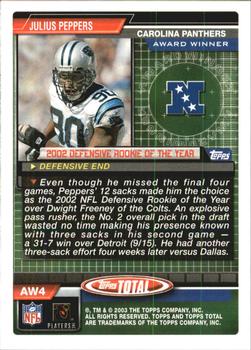 2003 Topps Total - Award Winners #AW4 Julius Peppers Back