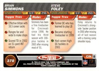 2003 Topps Total - Silver #378 Brian Simmons / Steve Foley Back