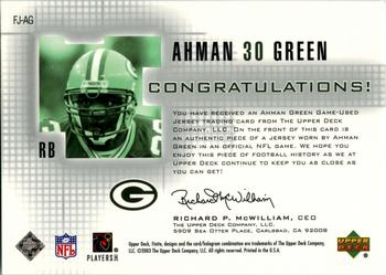 2003 Upper Deck Finite - Jerseys #FJ-AG Ahman Green Back