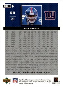 2003 Upper Deck MVP - Silver #80 Tiki Barber Back