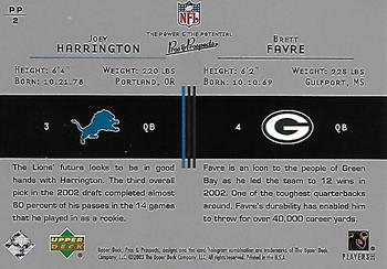 2003 Upper Deck Pros & Prospects - The Power and the Potential #PP2 Joey Harrington / Brett Favre Back