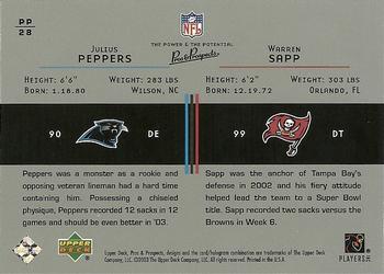 2003 Upper Deck Pros & Prospects - The Power and the Potential #PP28 Julius Peppers / Warren Sapp Back
