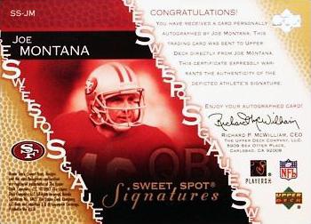 2003 Upper Deck Sweet Spot - Signatures Gold #SS-JM Joe Montana Back