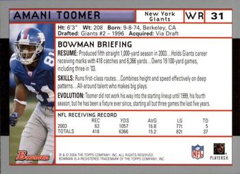 2004 Bowman - First Edition #31 Amani Toomer Back