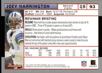 2004 Bowman - First Edition #93 Joey Harrington Back