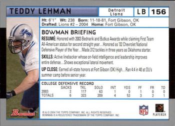 2004 Bowman - First Edition #156 Teddy Lehman Back